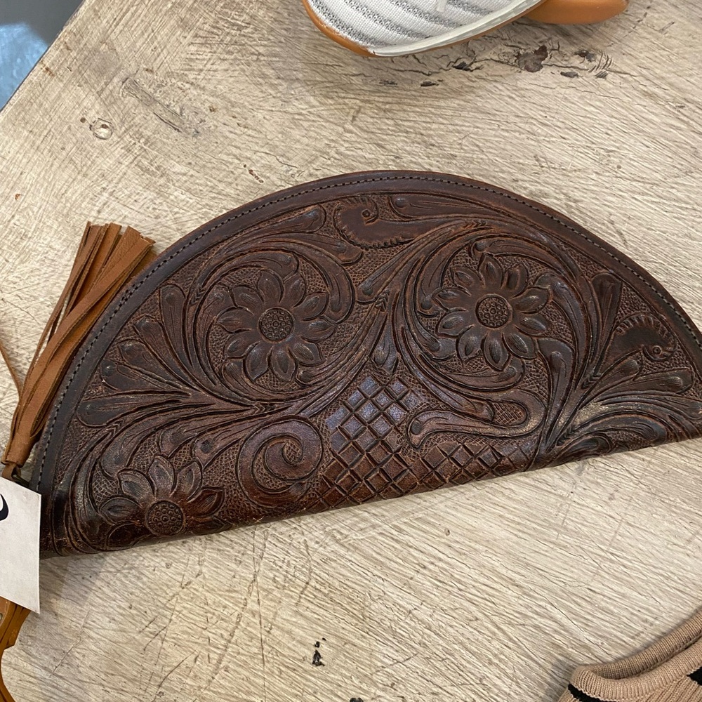 Brown Embossed Leather Clutch perfect boho look
